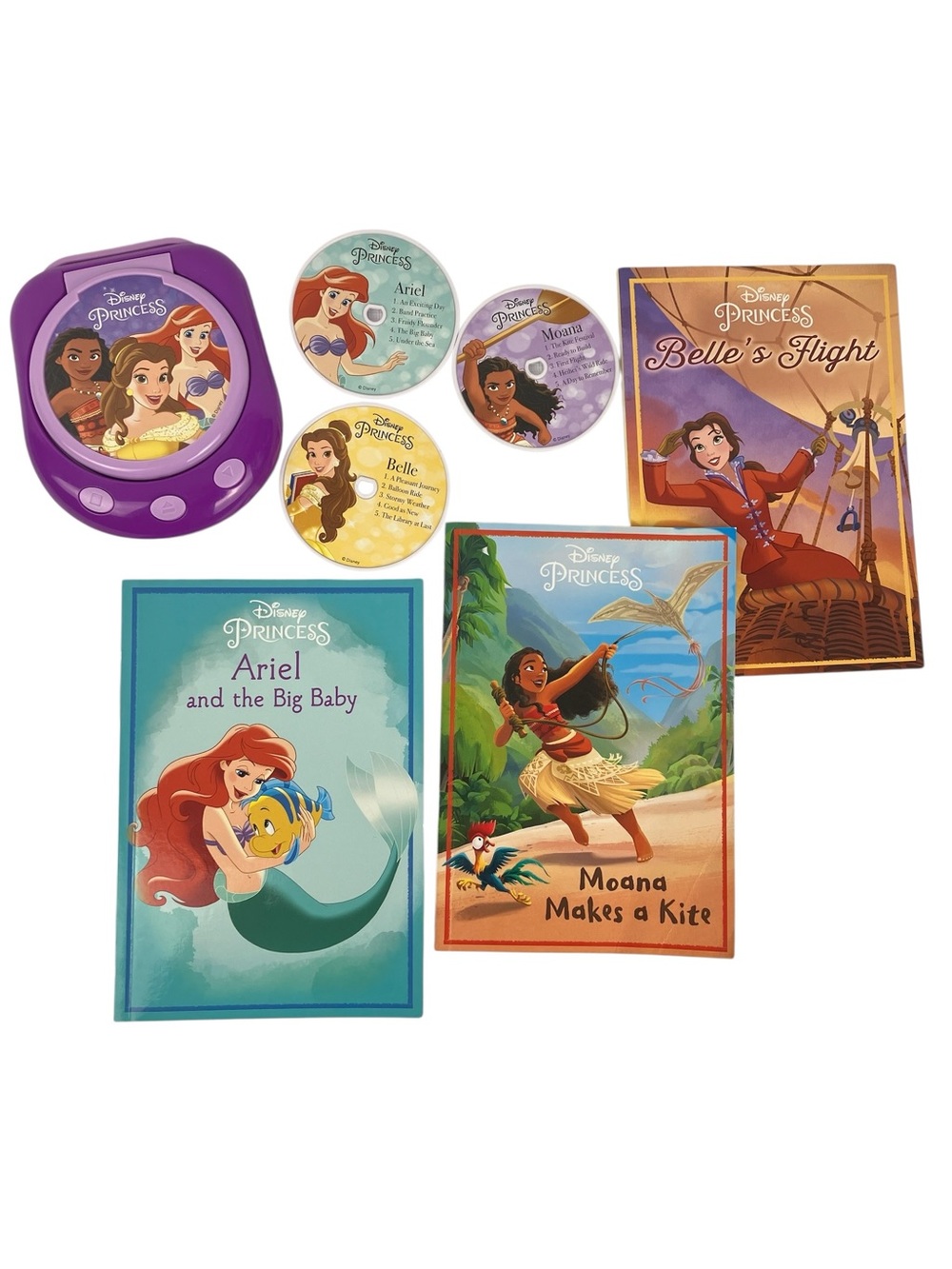 Disney Princess Music Player 3 Discs Belle Moana Ariel Paperback Story Books